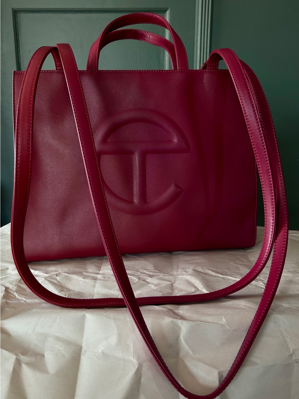 Telfar Medium Shopping Bag Oxblood Vegan Leather Tote Bag Security Program